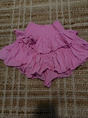 Girls Pink Ruffle Skort - Lightweight Layered Bottom